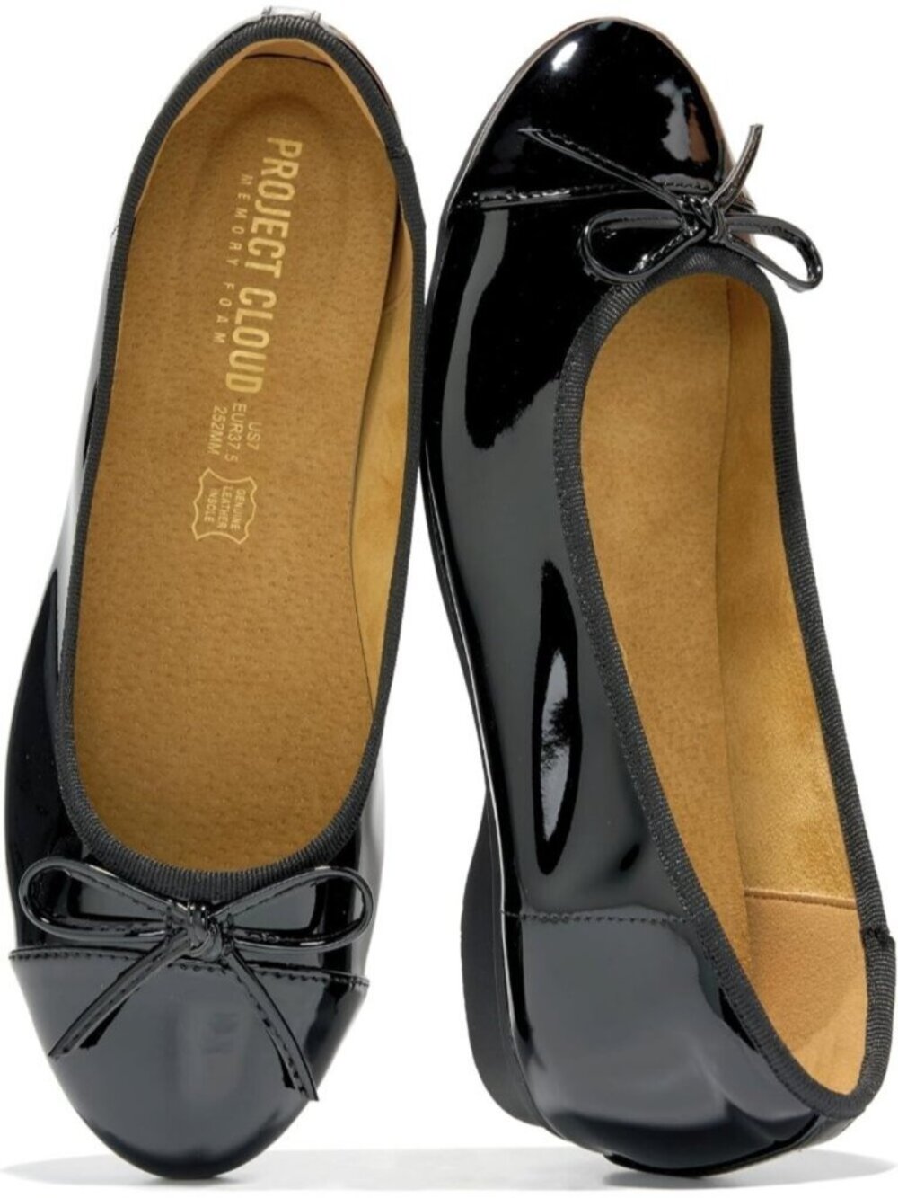 Women's Black Patent Ballet Flats Leather Insole Memory Foam Comfortable Shoes